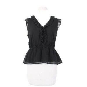 Banana Republic Top $50 Sz S Petite Black Ruffled Lined Crop 100% Poly Top